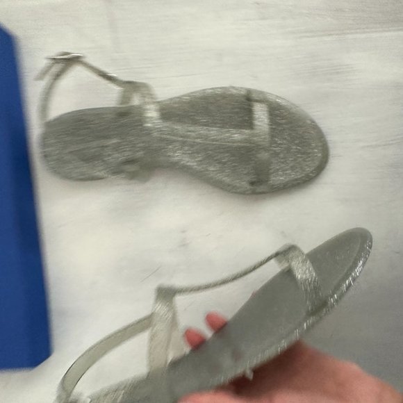 Stuart Weitzman Mellie Jelly Flat Sandals Silver Glitter Open Toe 38.5 - Picture 6 of 11